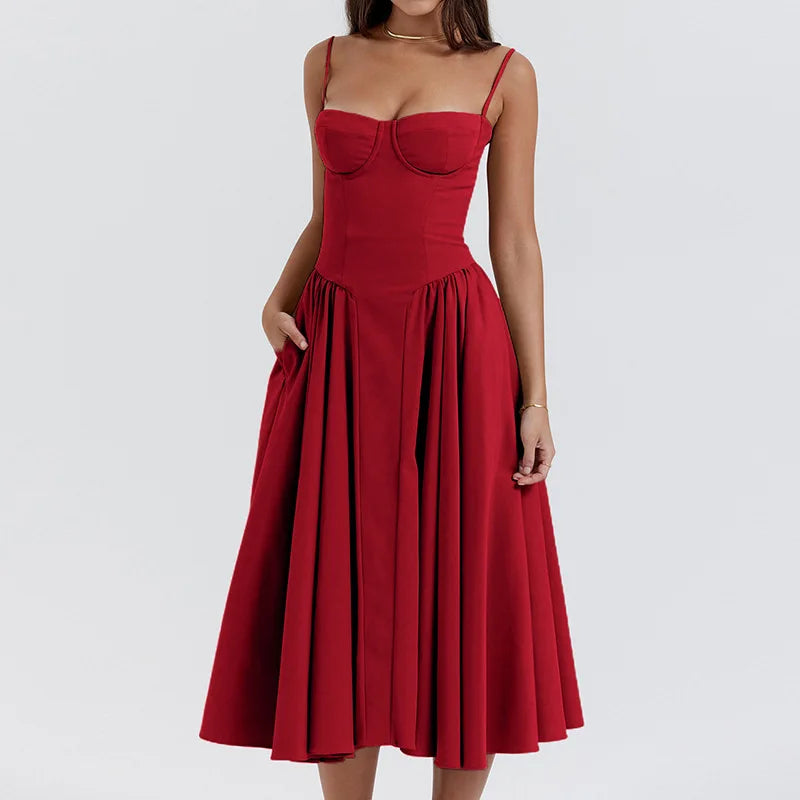 Midi Dress with Spaghetti Straps Corset
