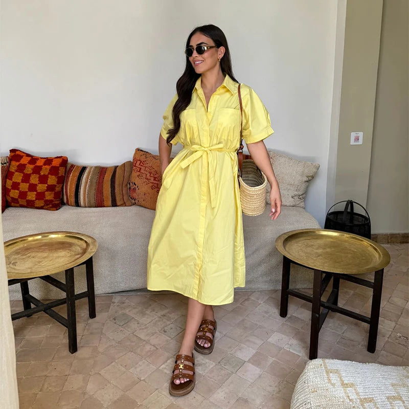 Belted Shirt Midi Dress