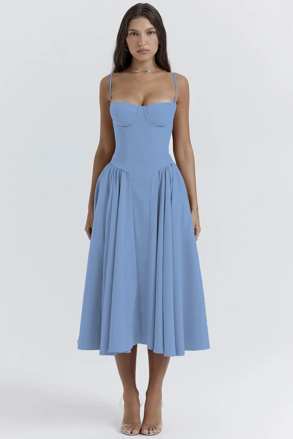 Midi Dress with Spaghetti Straps Corset