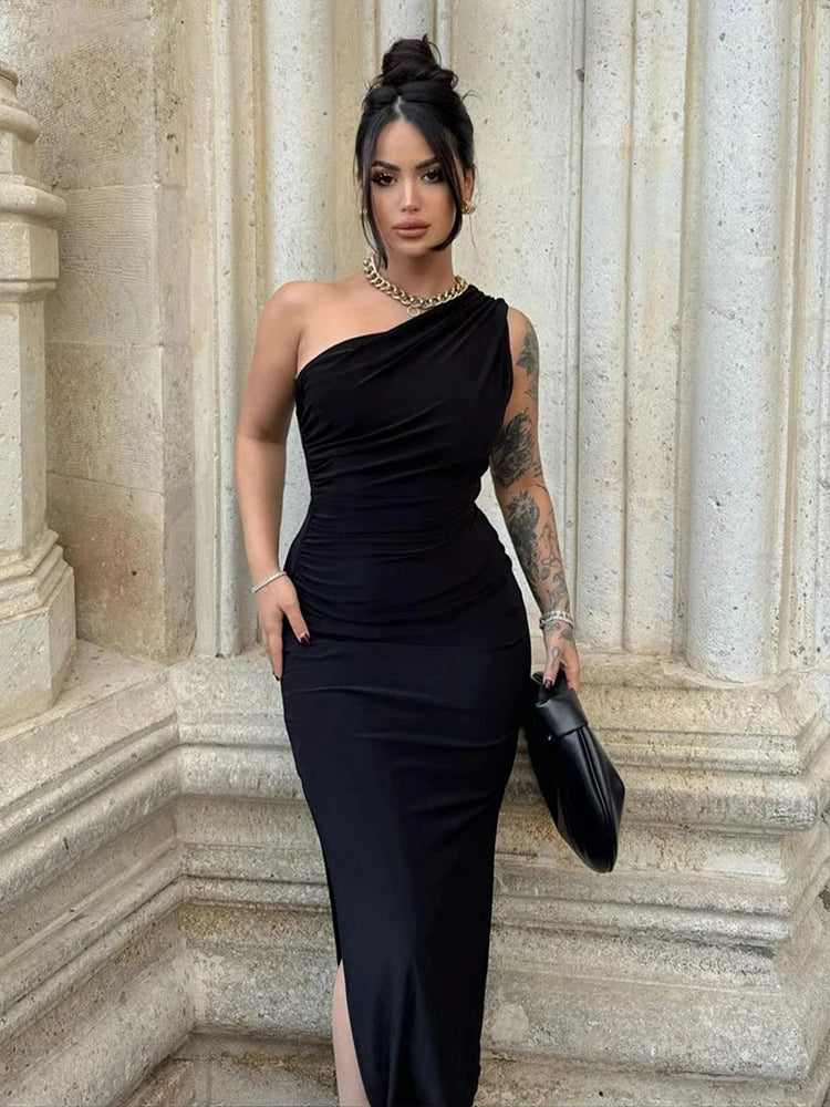 One-Shoulder Ruched Evening Dress