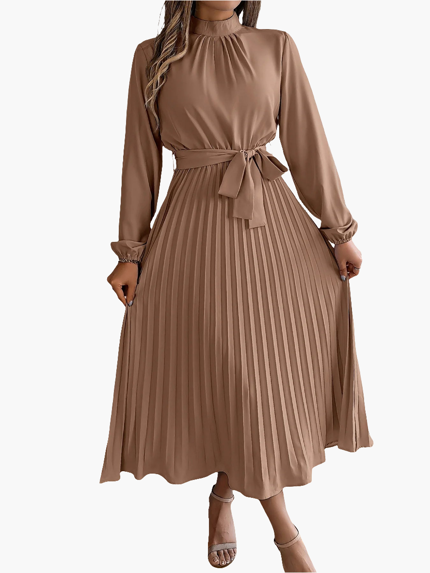 Pleated Belted Midi Dress
