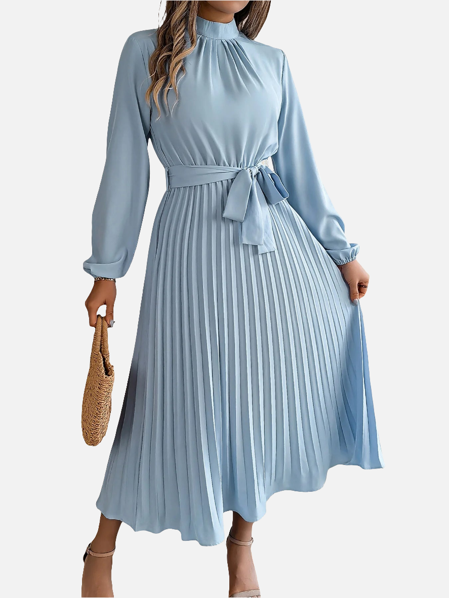 Pleated Belted Midi Dress