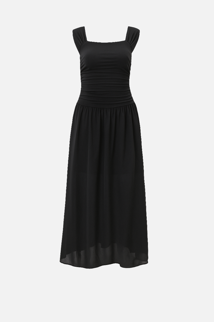 Black Ruched Midi Dress