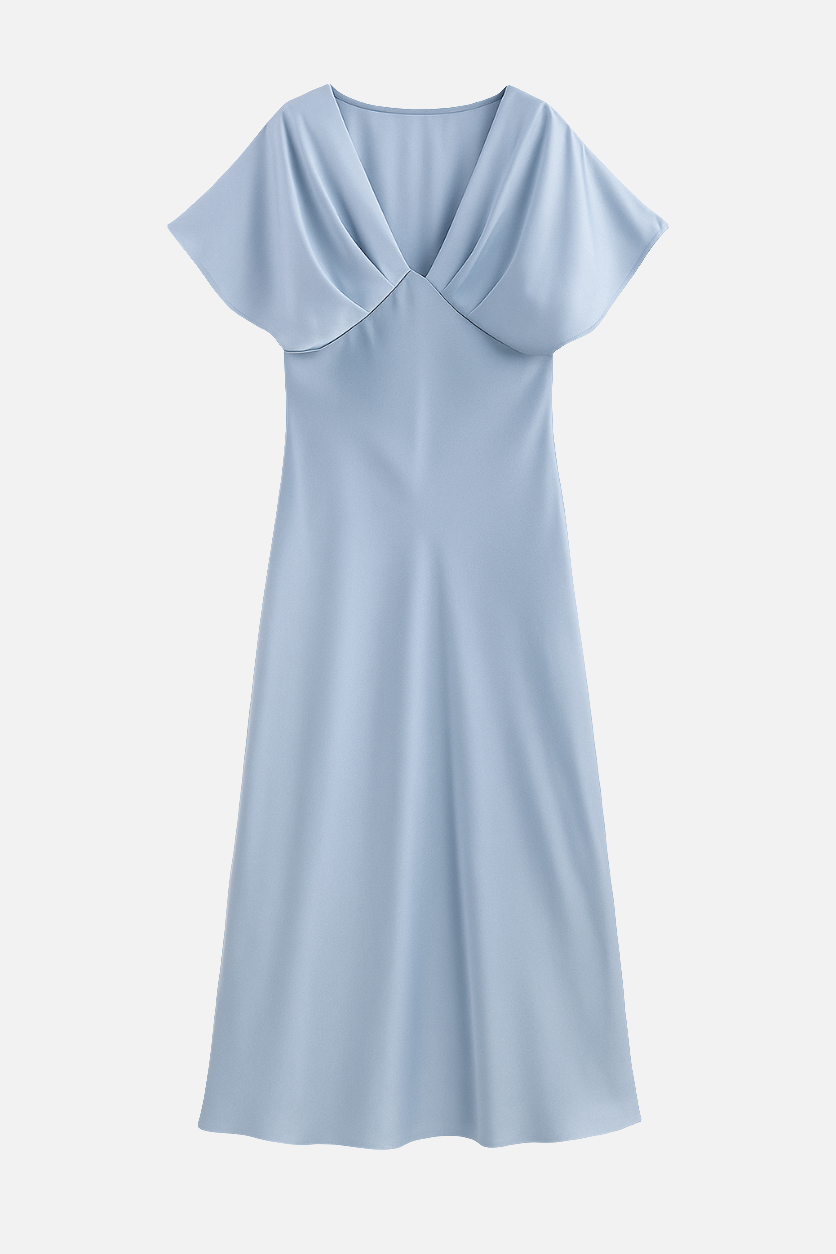 Midi satin dress with a V-neck