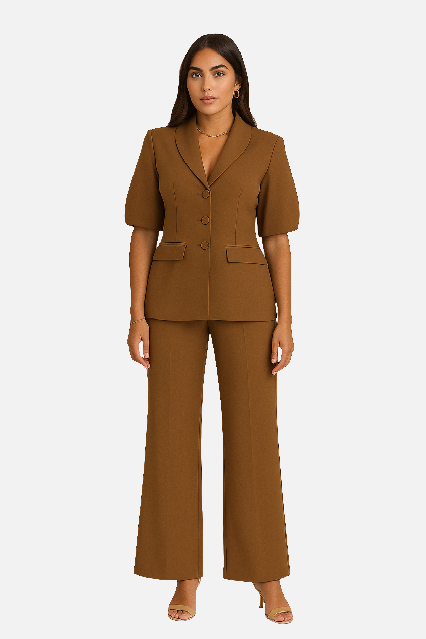 Tailored Puff-Sleeve Pantsuit