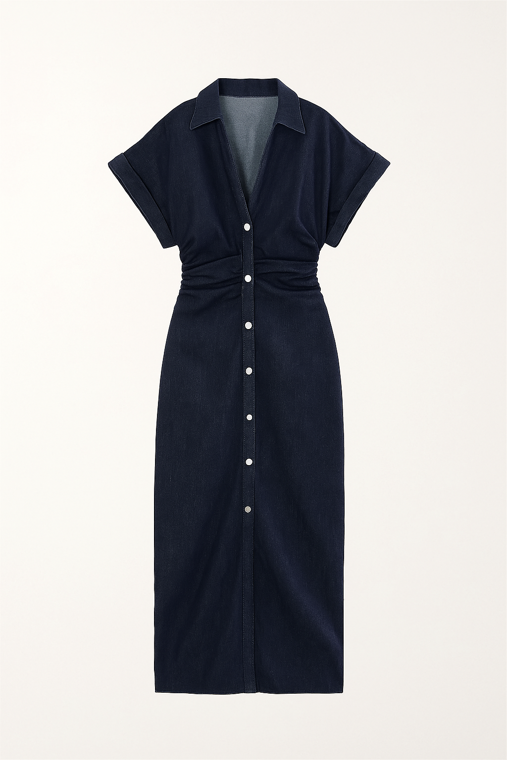 Button-Front Fitted Midi Dress