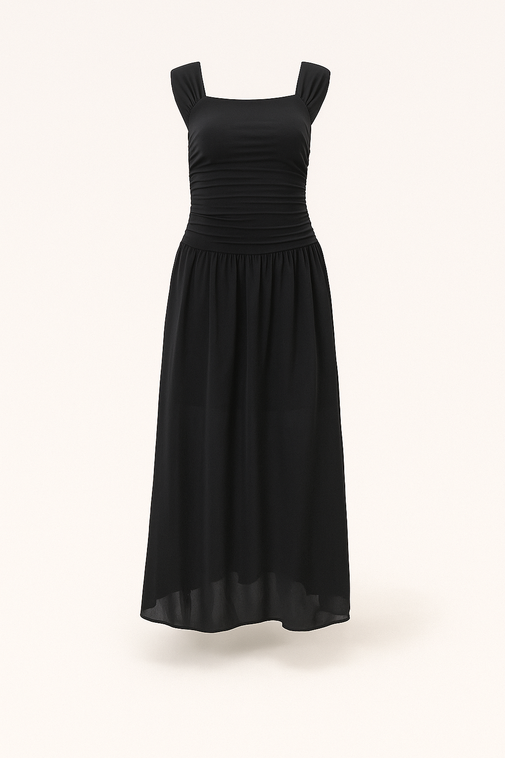 Black Ruched Midi Dress