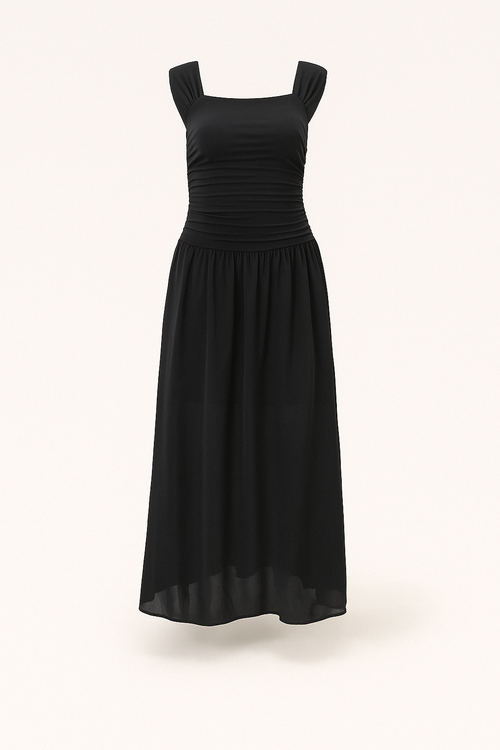 Black Ruched Midi Dress